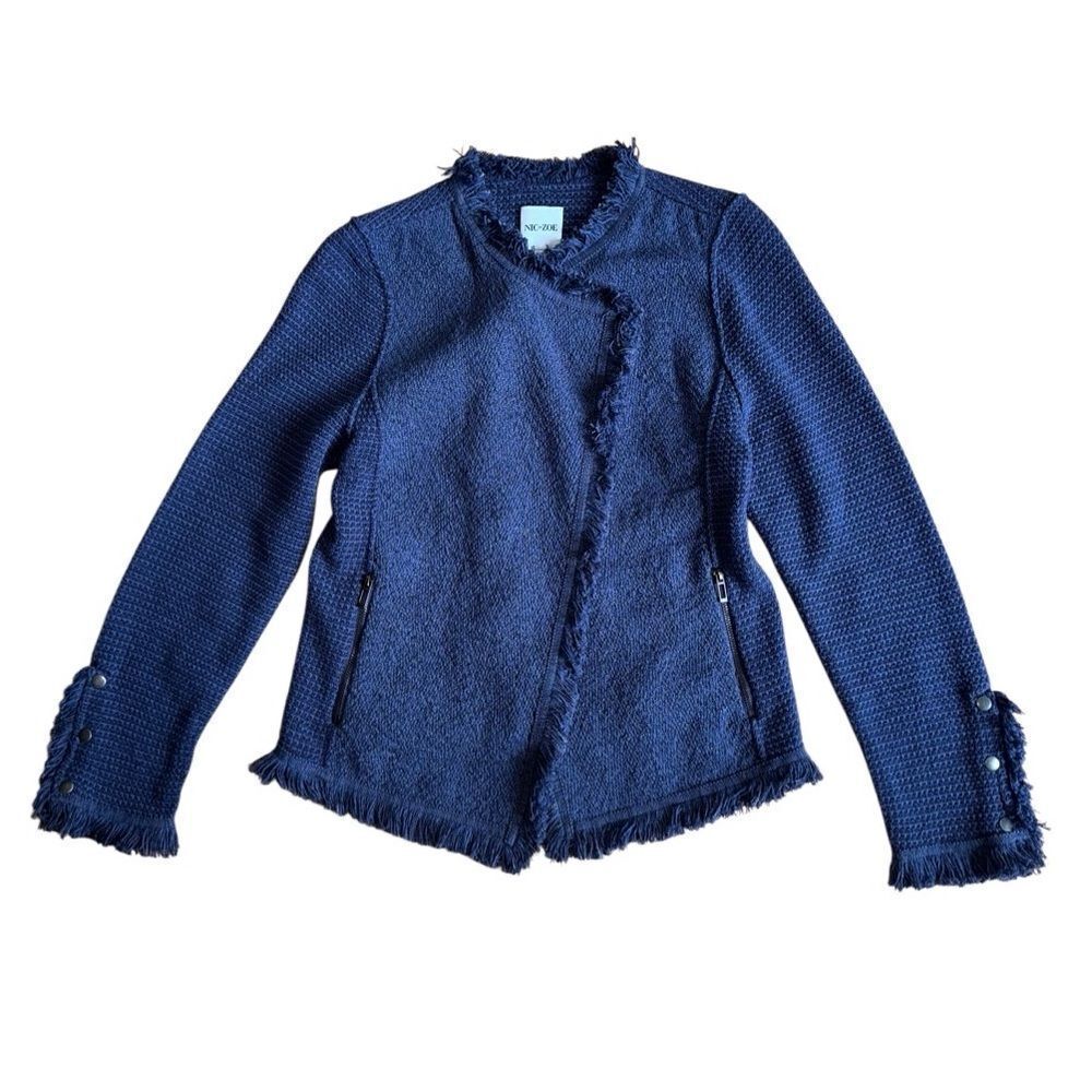 Nic+Zoe Women's Fringe Mix Textured Blazer Jacket in Navy Size Small - Picture 6 of 9